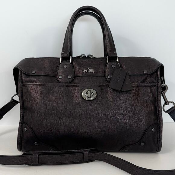 COACH Rhyder Leather Satchel Tote Bag Metallic Two-Tone Bronze Carryall 33739 - Picture 2 of 15